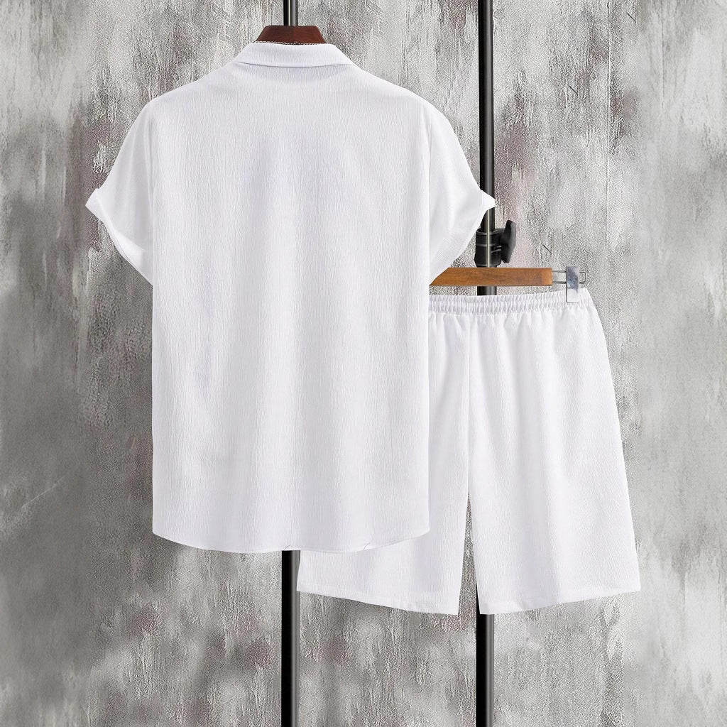 Herren lässiges Shorts-Set mit knöpfbarem Oberteil und elastischem Bund Echoarchiv