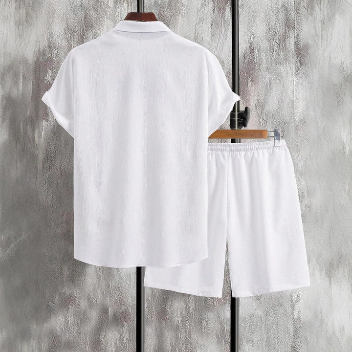 Herren lässiges Shorts-Set mit knöpfbarem Oberteil und elastischem Bund Echoarchiv