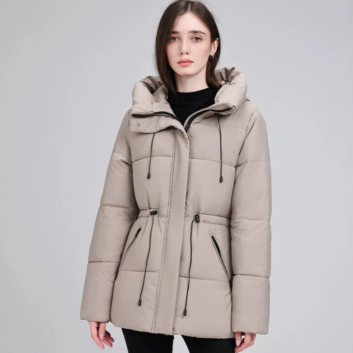 Damen Wattierter Mid‑Length Parka mit Kapuze, Taillenzug und Reißverschlusstaschen Echo Archiv