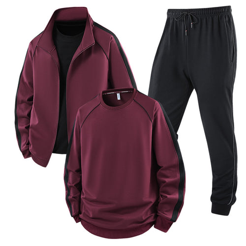 [Herren] Zweiteiliges Trainingsset mit Stehkragen-Zipjacke, Rundhals‑Sweatshirt und konisch geschnittener Jogginghose aus atmungsaktivem Fleece Echoarchiv