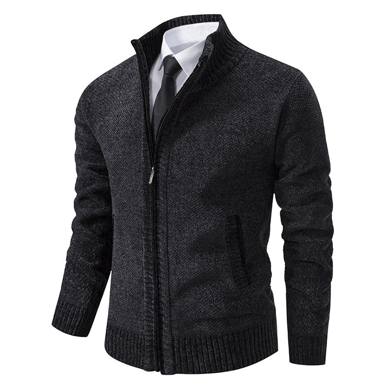 Herren elegante Strickjacke mit modernem Reißverschluss und hohem Kragen Echoarchiv