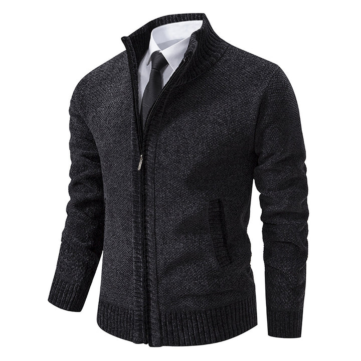 Herren elegante Strickjacke mit modernem Reißverschluss und hohem Kragen Echoarchiv