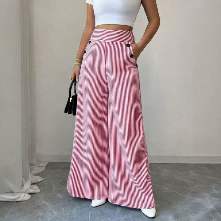 Damen nan hochgeschnittene Palazzo-Hose mit maritimen Knopfdetails und weitem Bein Echo Archiv