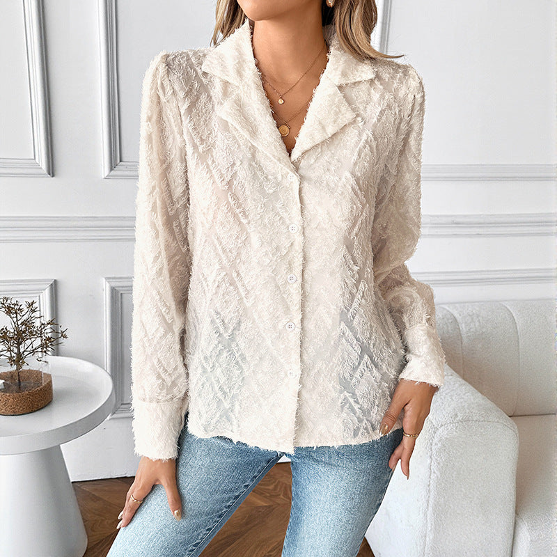 Damen Texturierte Chiffon-Bluse mit Reverskragen und Strukturmuster Echoarchiv
