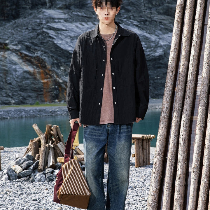 Herren Oversize Utility-Hemdjacke aus Ripstop mit Druckknopfblende und aufgesetzten Taschen Echoarchiv