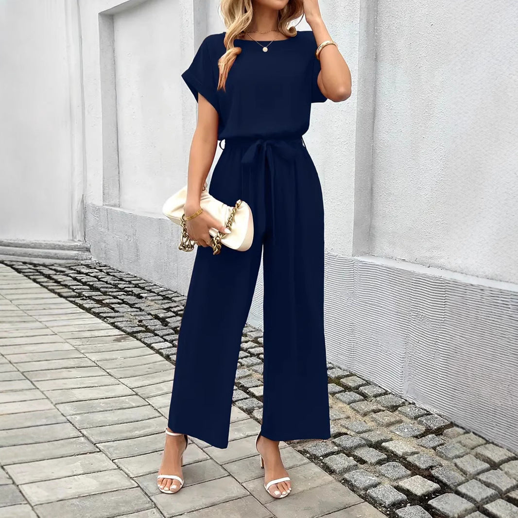 Damen Jumpsuit mit Weitem Bein und Taillengürtel Echoarchiv