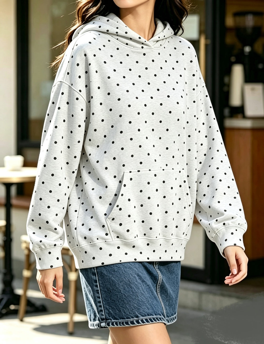 Damen Oversize-Kapuzenpullover mit Leomuster, Kängurutasche und überschnittener Schulter Echo Archiv