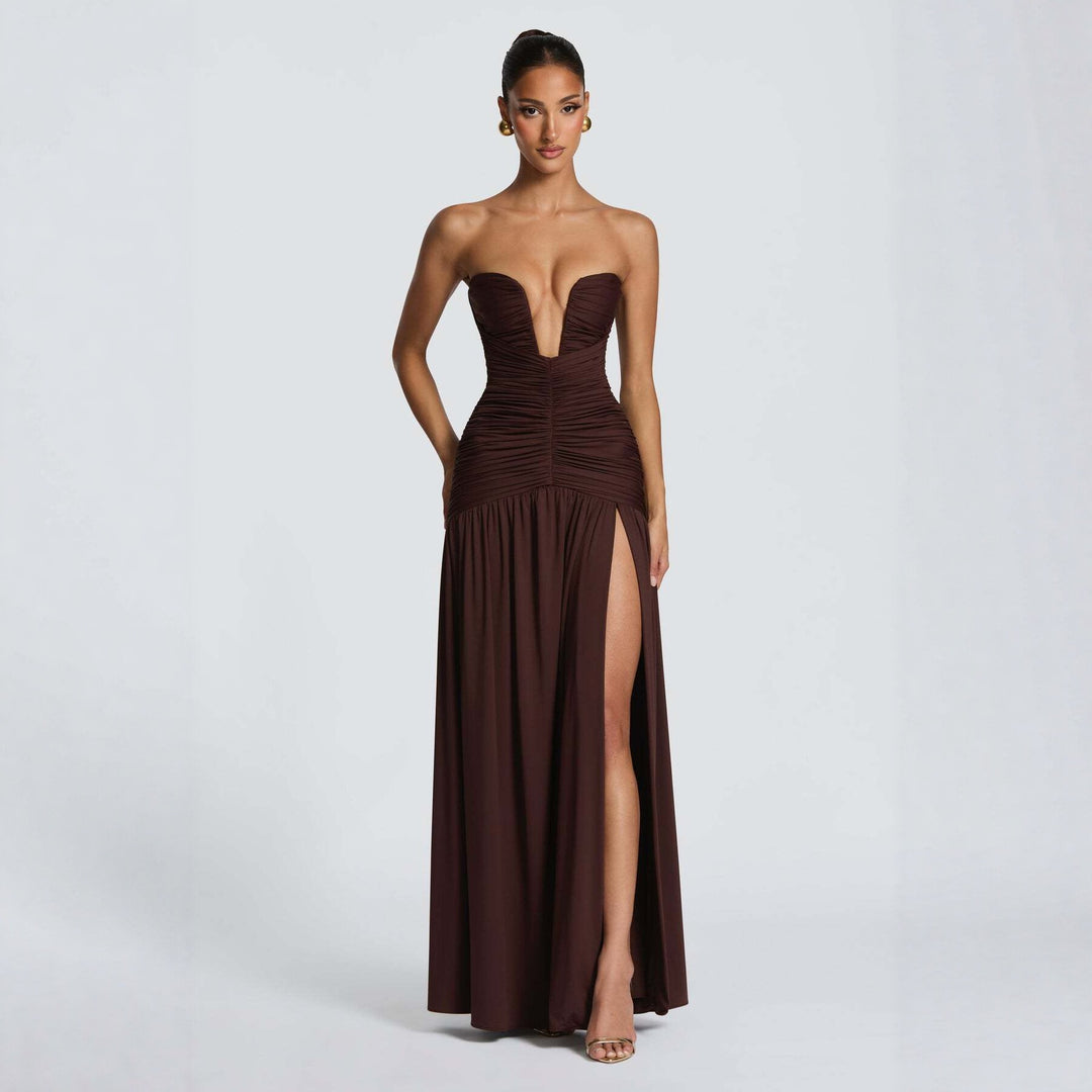 Damen Abendkleid mit tiefem V-Ausschnitt und eleganter Drapierung Echo Archiv