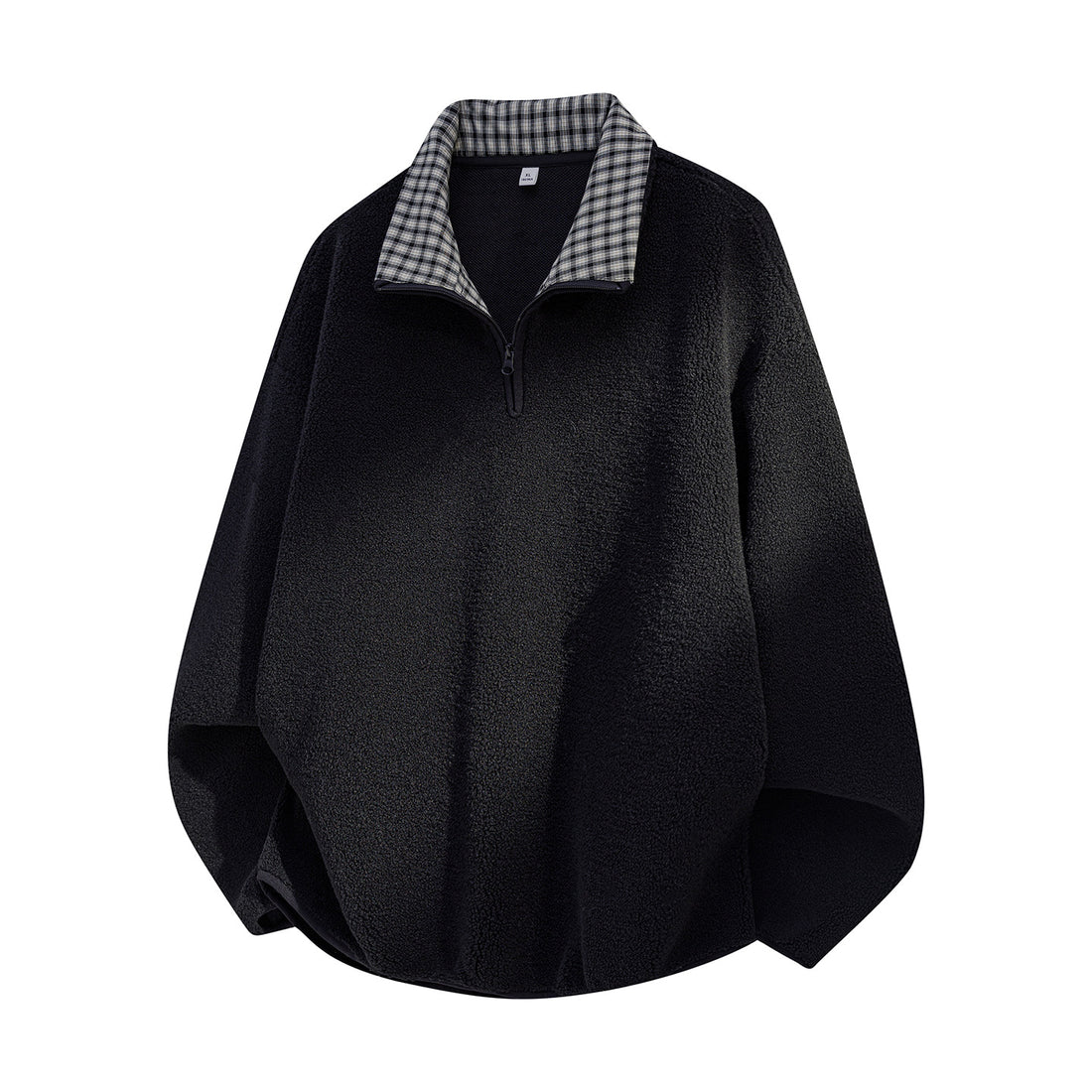 Herren Oversize Sherpa Fleece Pullover mit Halbzip und kariertem Kragen Echo Archiv