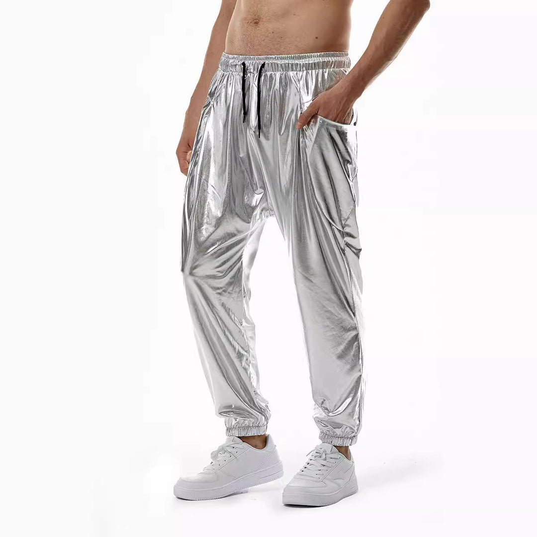 Herren glänzende Freizeithose mit praktischen Seitentaschen und elastischem Bund Echoarchiv