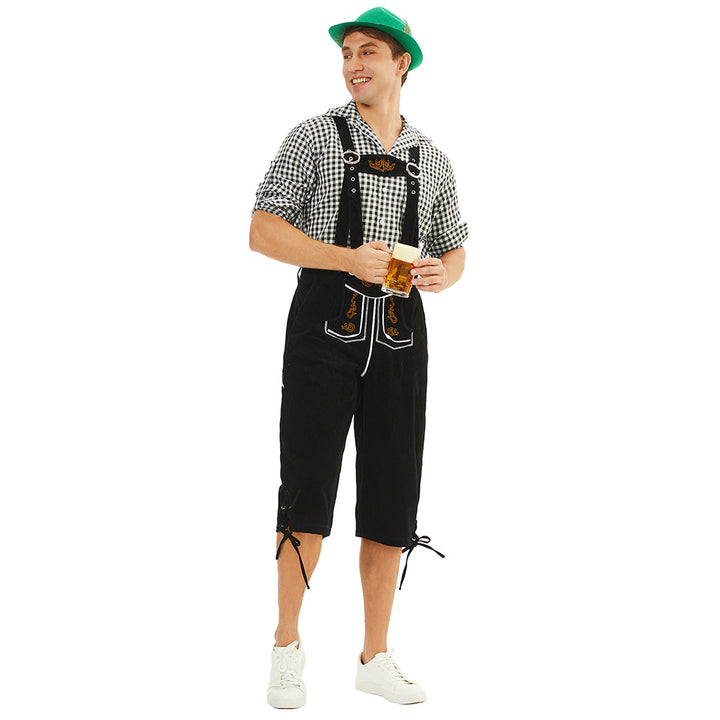 Herren nan traditionelle bayerische Trachtenlederhose knielang mit bestickten Hosenträgern Echo Archiv