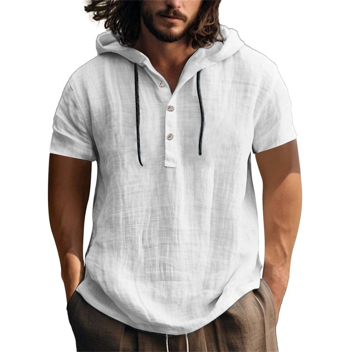 Herren lässiges Kurzarm-Hoodie mit Knopfleiste – Cavarno