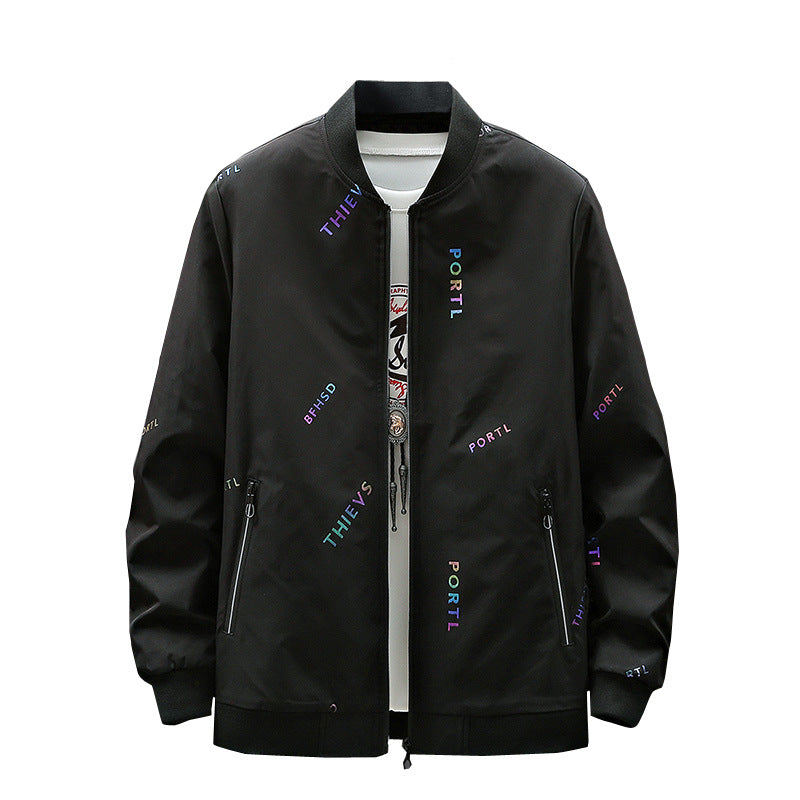 Herren Modische Bomberjacke mit Schriftzügen Echo Archiv