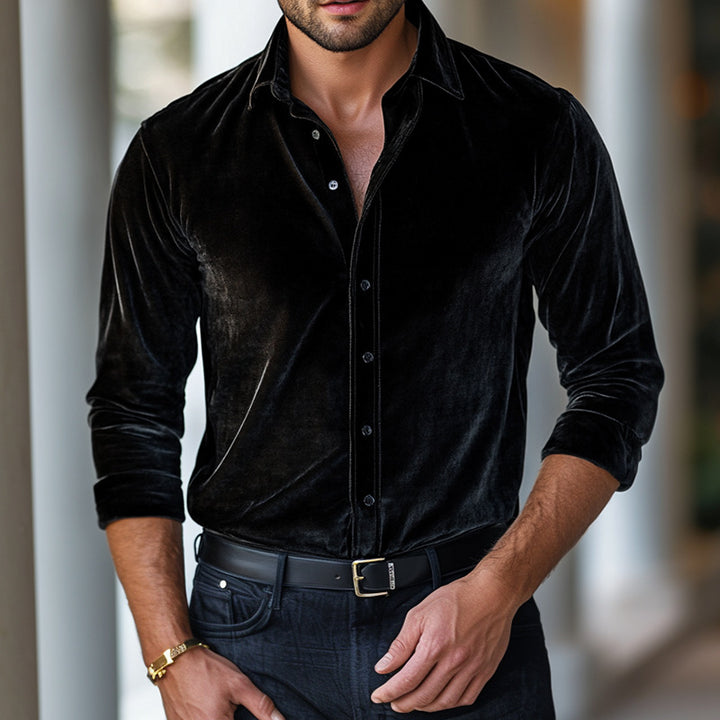 Herren elegantes Samt-Hemd mit feinen Details Echoarchiv