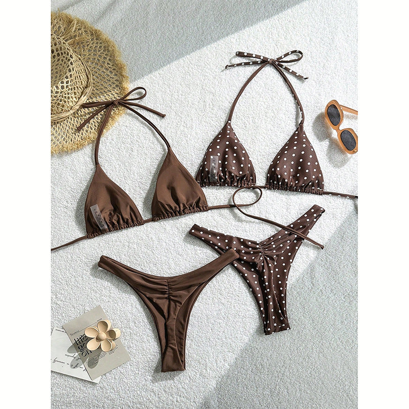 Damen Triangel-Bikini-Set mit Rüschendetails und gepunktetem Design Echo Archiv