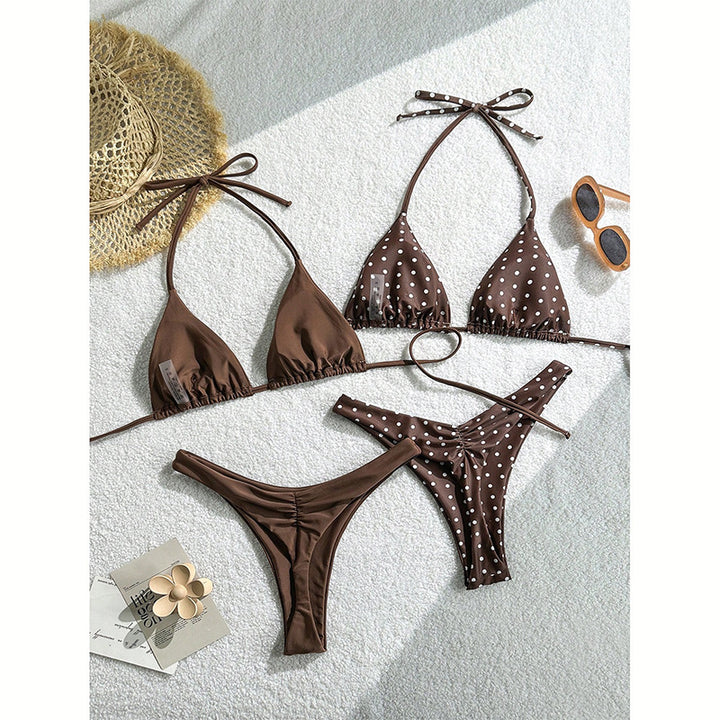 Damen Triangel-Bikini-Set mit Rüschendetails und gepunktetem Design Echo Archiv