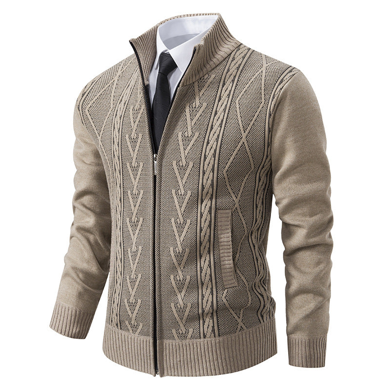 Herren nan gehobene Strickjacke mit erhabenem Zopfmuster und durchgehendem Reißverschluss Echo Archiv
