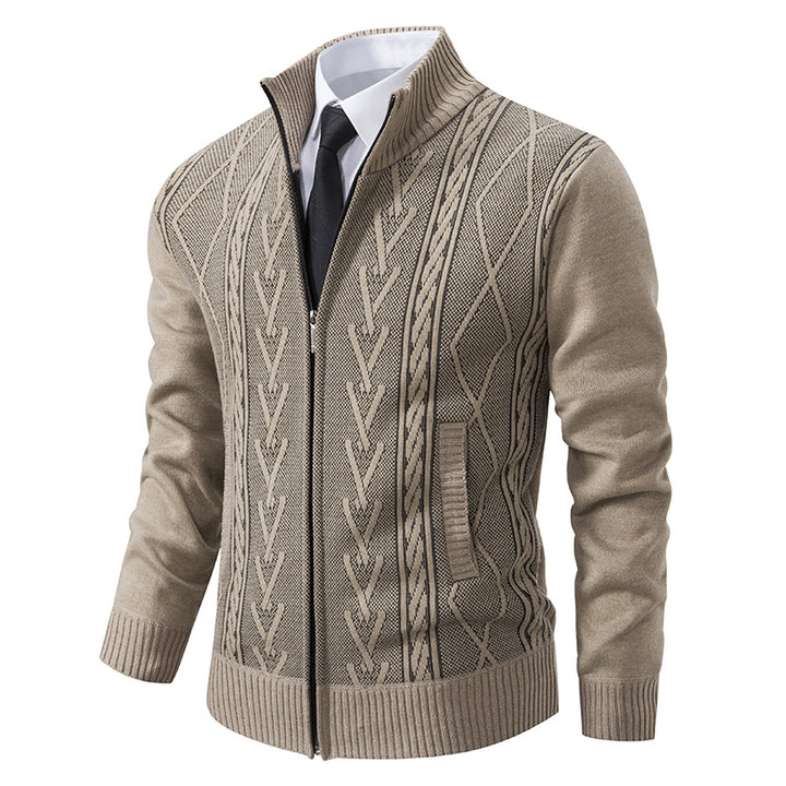 Herren nan gehobene Strickjacke mit erhabenem Zopfmuster und durchgehendem Reißverschluss Echo Archiv