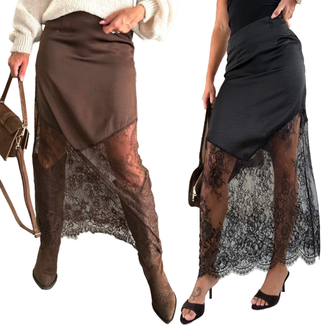 Damen asymmetrischer Spitzenrock mit Satinfutter Echo Archiv