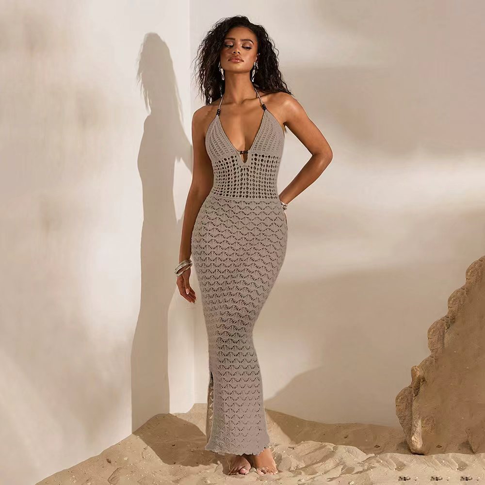 Damen elegantes gehäkeltes Strandkleid mit tiefem V-Ausschnitt Echo Archiv