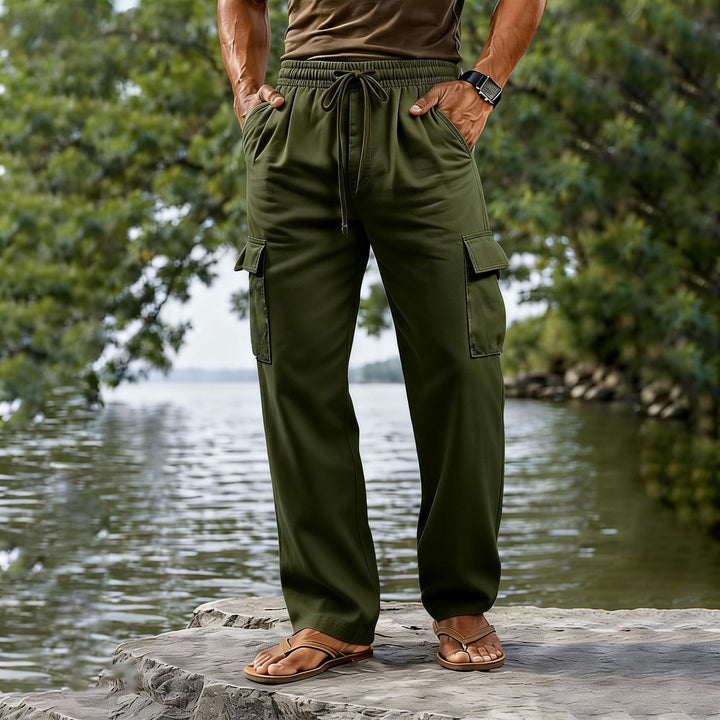 Herren leichte Cargo-Freizeithose mit elastischem Tunnelzugbund und geradem Bein – Bravaro