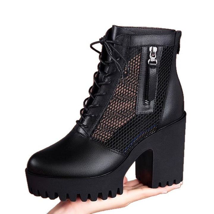 Damen Modische Plateau Stiefeletten mit Netz-Einsätzen Echo Archiv
