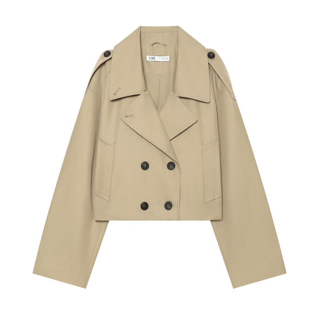 Damen Kurzjacke im Trenchstil mit Boxy-Schnitt, Doppelreihe und Schulterklappen Echo Archiv