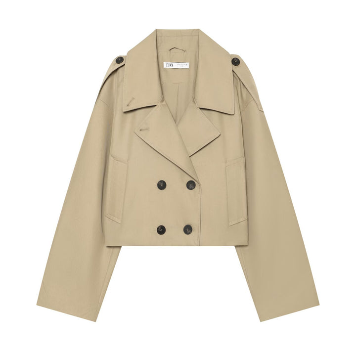 Damen Kurzjacke im Trenchstil mit Boxy-Schnitt, Doppelreihe und Schulterklappen Echo Archiv