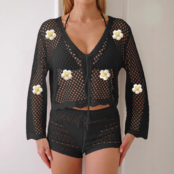 Damen leichte Häkeljacke mit floralem Detail Echo Archiv