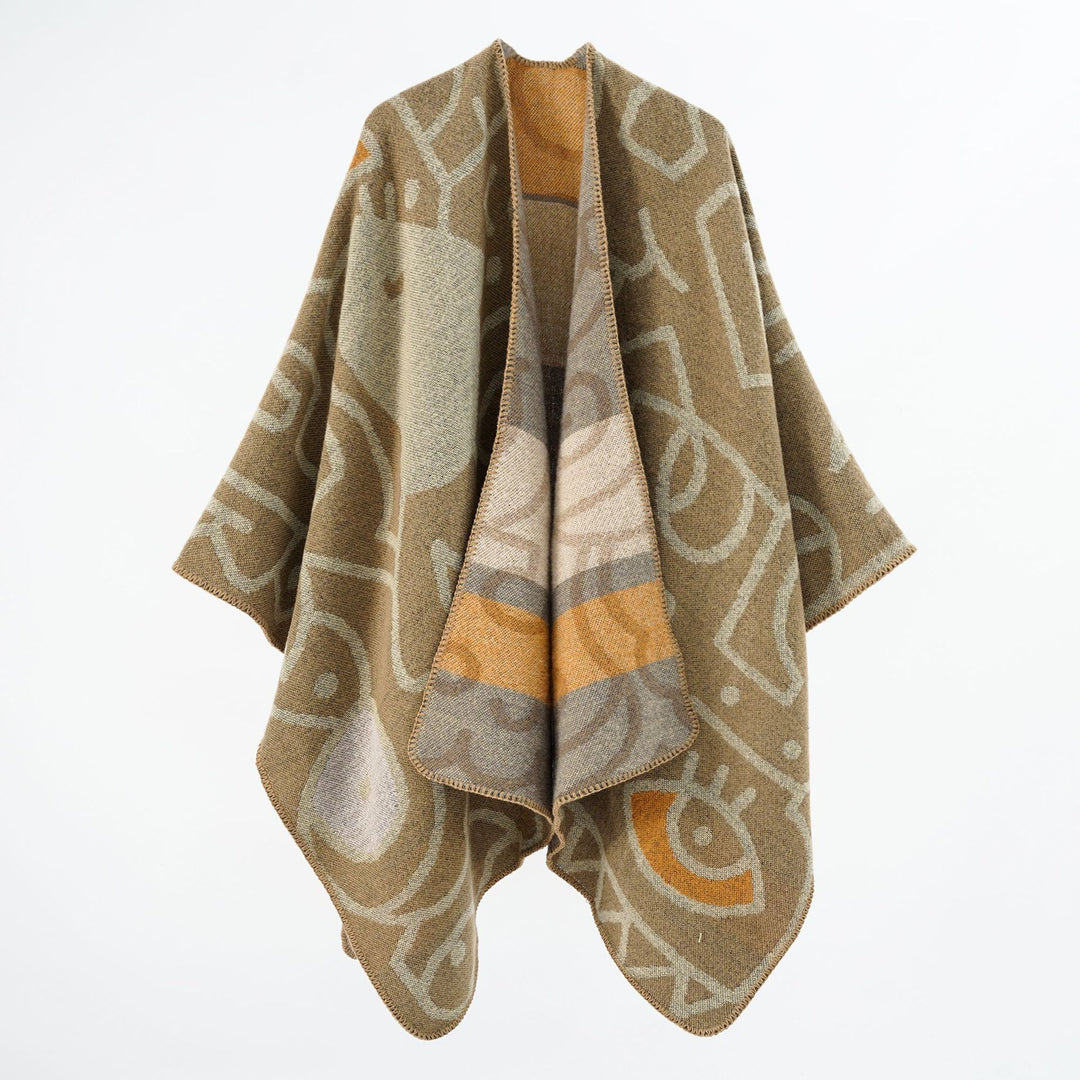 Damen Reversibler Strickponcho im Kuschel‑Umhang mit grafischem Jacquard – Veloura