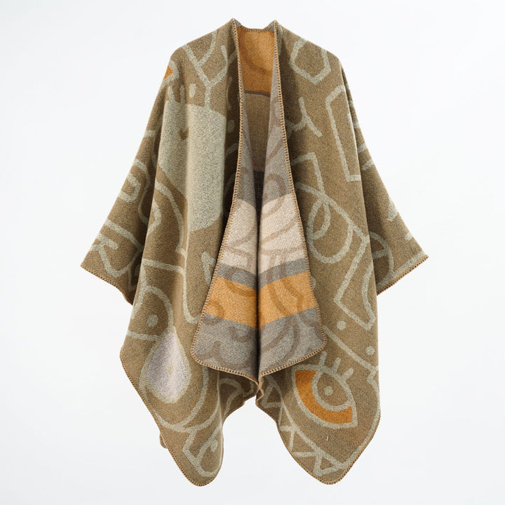 Damen Reversibler Strickponcho im Kuschel‑Umhang mit grafischem Jacquard – Veloura