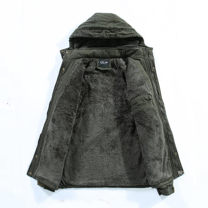 Herren langer Parka mit durchgehendem Kunstfellinnenfutter, Kapuze und Multifunktionstaschen – Montevé