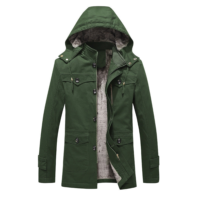 Herren wattierter Canvas-Parka mit fester Kapuze, kuscheligem Teddy-Innenfutter und Mehrfach-Taschen Echoarchiv