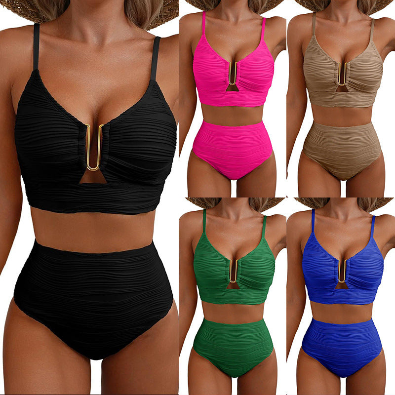 Damen Hochtaillierter Bikiniset mit Rippendetails Echo Archiv