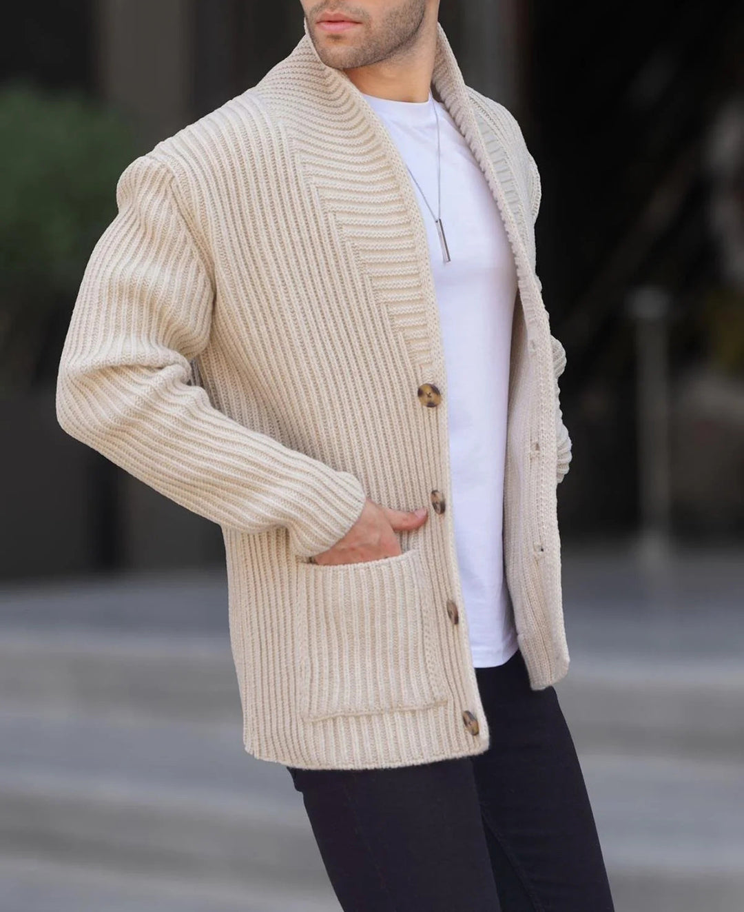 Herren Strickjacke mit tiefem Ausschnitt und knöpfen Echoarchiv