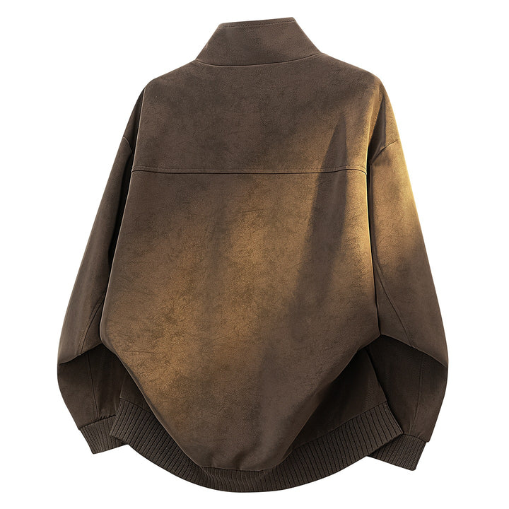 Damen Oversize Velours-Optik Bomberjacke mit Stehkragen, Druckknopfblende & Rippsaum Echoarchiv