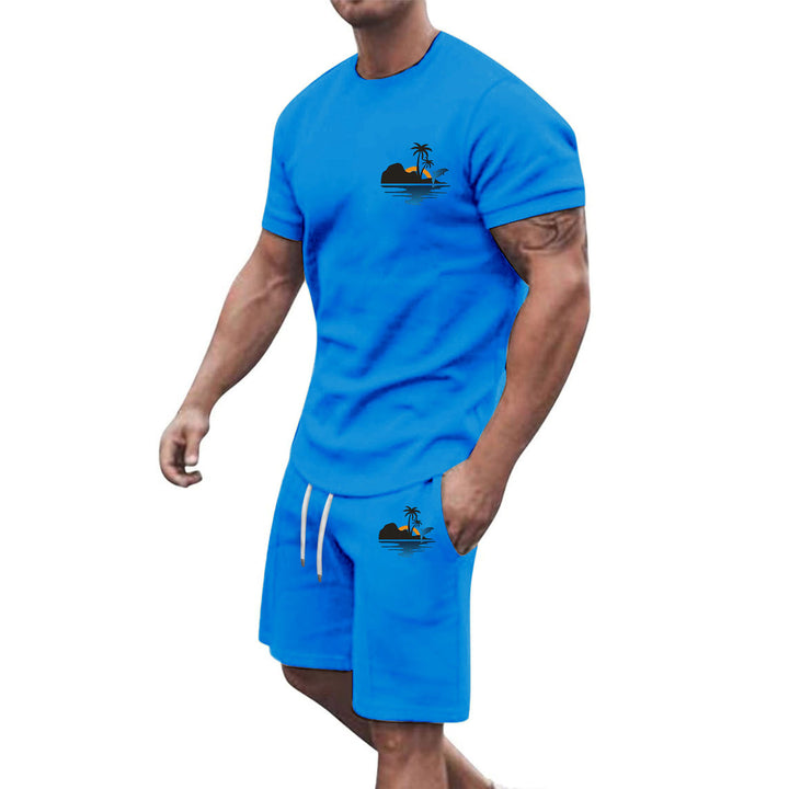 Herren Freizeit-Set aus atmungsaktivem Baumwollmaterial mit stilvollem Palmenmotiv Echoarchiv
