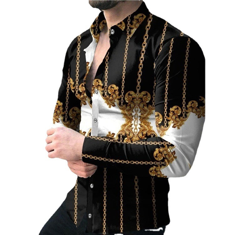 Herren Langarmhemd mit exklusivem Kettenmotiv und elegantem Schnitt Echoarchiv