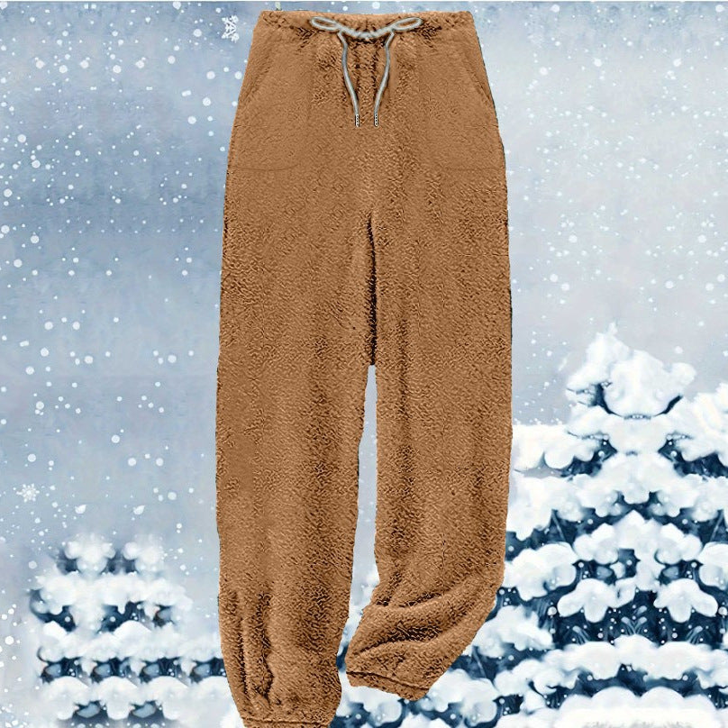 Damen nan kuschelige Sherpa-Fleece Loungehose mit Kordelzug, hoher Taille und elastischen Bündchen Echo Archiv