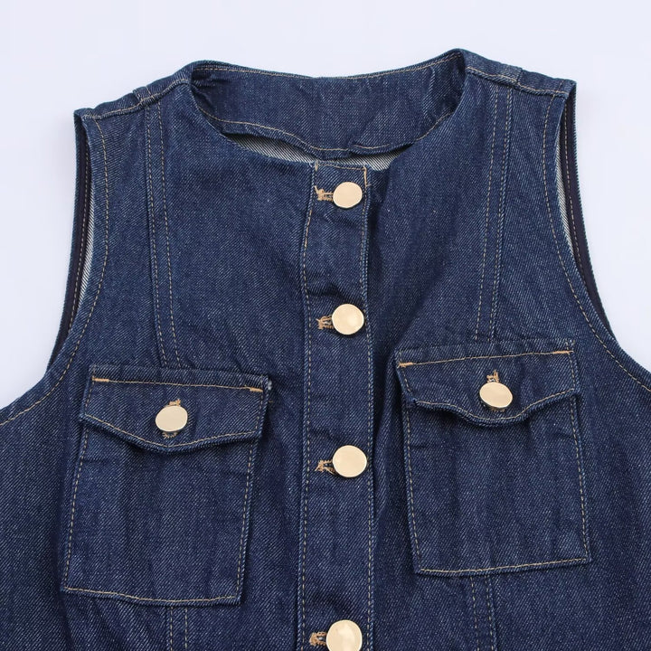 Damen Jeanskleid mit knopflosem Design und tailliertem Schnitt Echo Archiv