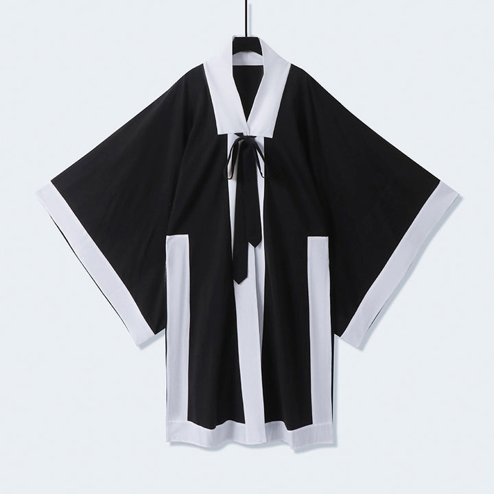 Unisex Oversize Kimono-Cardigan mit Kontrastblende, Bindeband und aufgesetzten Taschen Echoarchiv