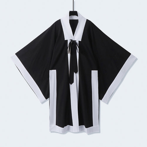 Unisex Oversize Kimono-Cardigan mit Kontrastblende, Bindeband und aufgesetzten Taschen Echoarchiv