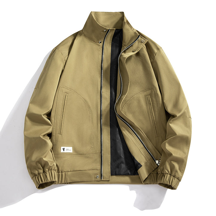 Herren leichte Canvas-Utility-Jacke mit Stehkragen, verdeckter Zweiwege-Reißverschluss und elastischen Bündchen – Taviero