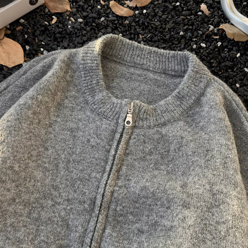 Unisex Feinstrick-Zipcardigan mit Rundhals und weichem Alpaka‑Mix Echoarchiv