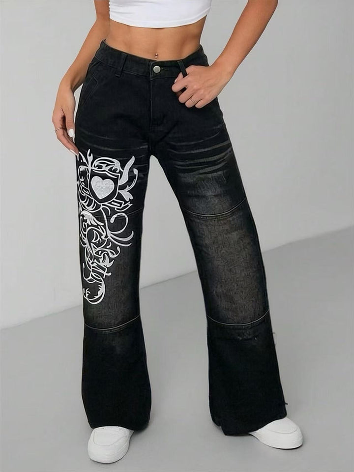 Damen weite Jeans mit kunstvollem Aufdruck Echo Archiv