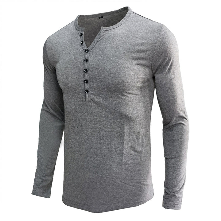 Herren Langarm-Henley-Shirt aus weichem Jersey mit modischem Knopfdesign Echoarchiv