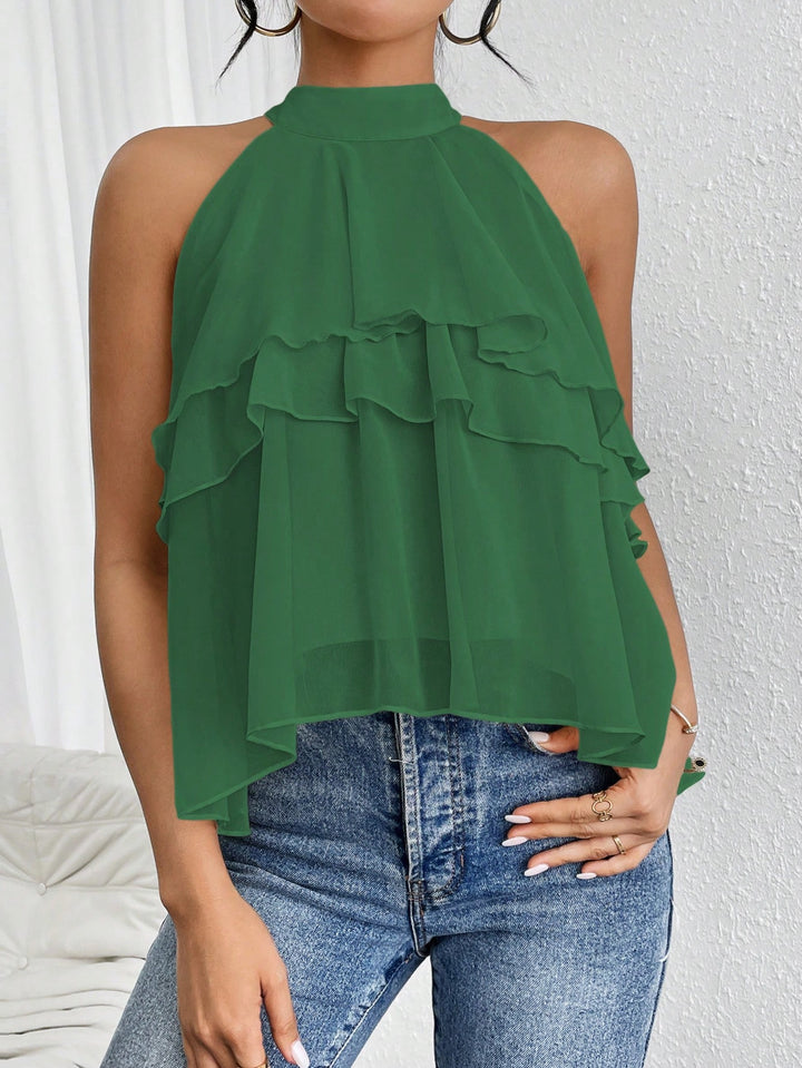 Damen Luftiges Chiffon-Top mit Stehkragen und mehrlagigen Volants Echo Archiv