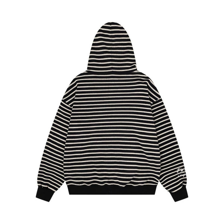 Unisex Leichter gestreifter Kapuzen‑Zipcardigan im Oversize‑Fit aus geripptem Baumwollmix Echoarchiv