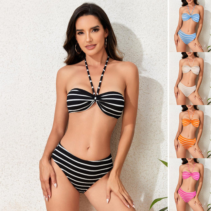 Damen Bandeau-Bikini mit modernem Streifenmuster Echo Archiv