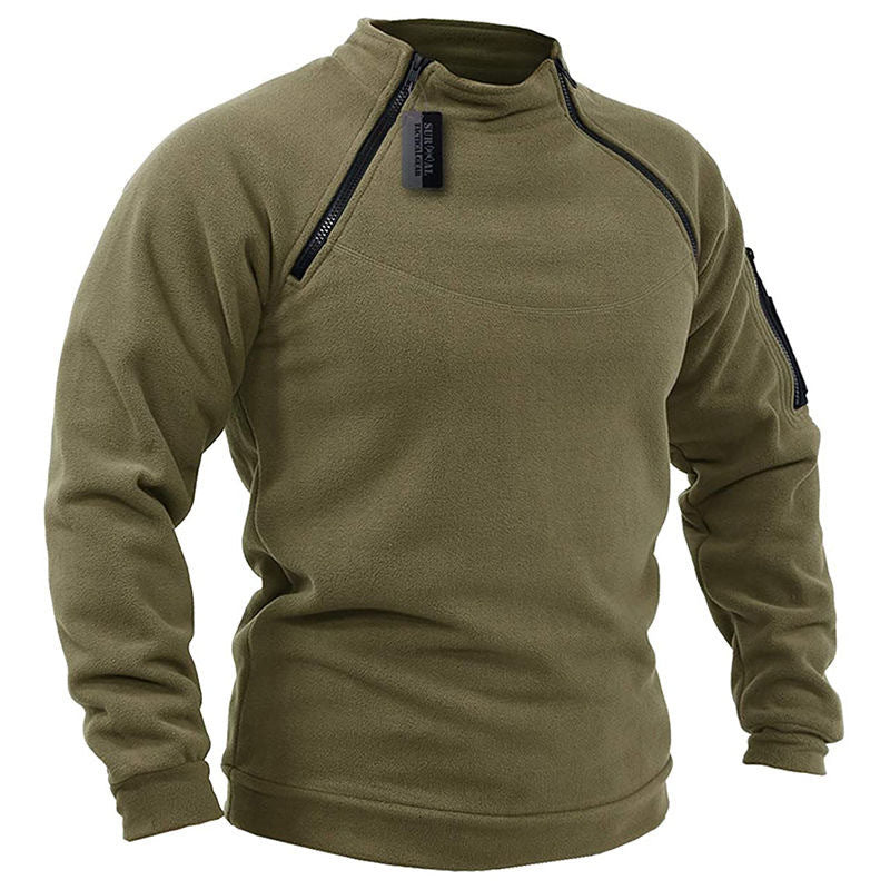 Herren Funktionsfleece-Pullover mit Schulterbelüftung, hohem Stehkragen und Armtasche – Marzano